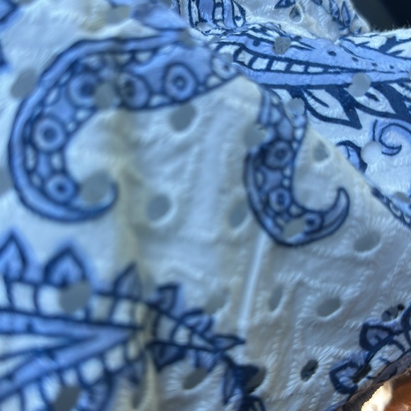 FARM Rio Anthropology Blue and White one shoulder Asymmetrical Ruffled Sundress - Picture 7 of 7